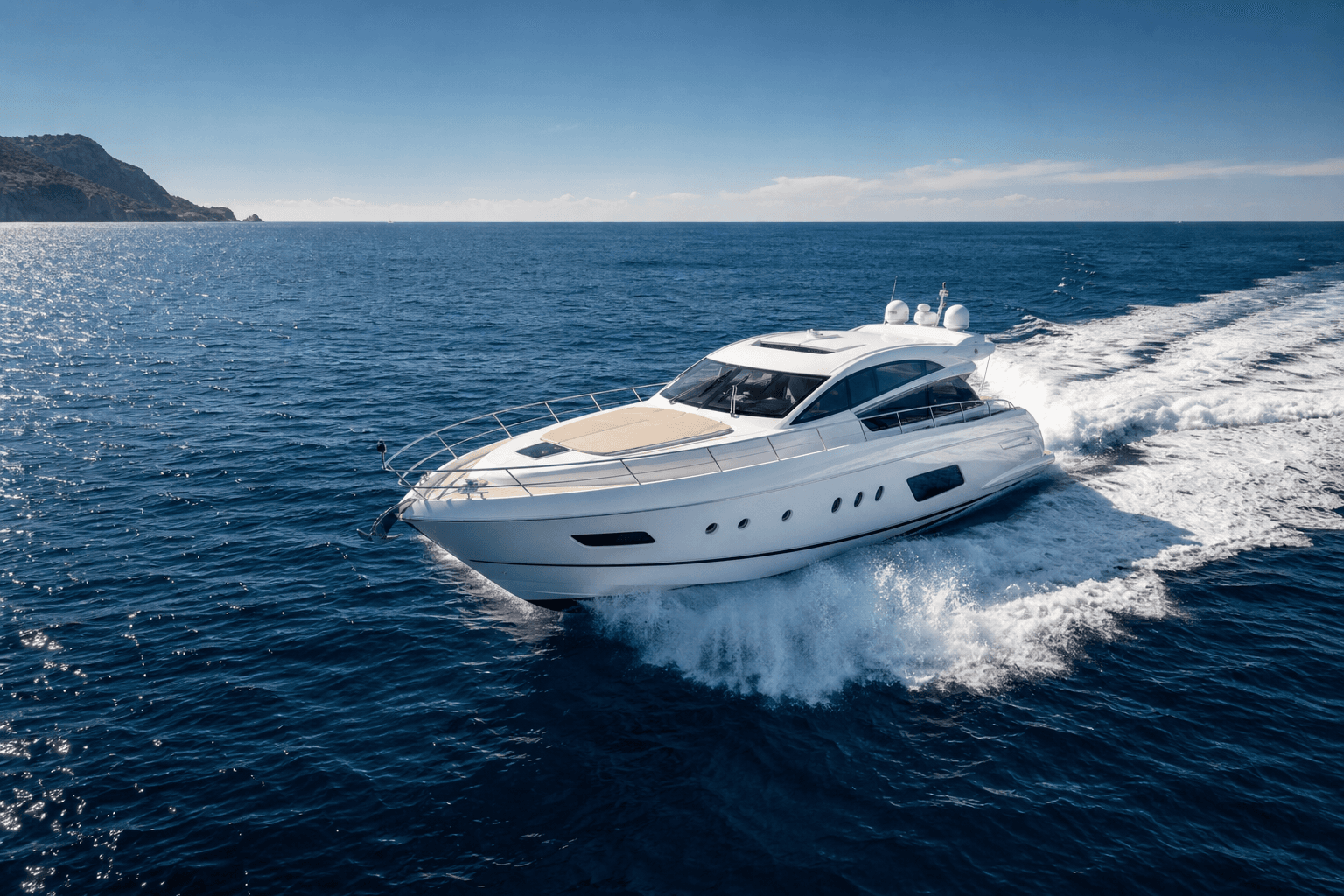 Motor yacht under way on open water